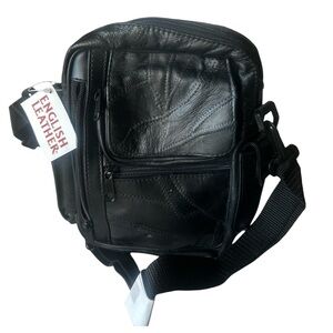 Lambskin English Leather Patchwork Crossbody Bag Belt/Fanny Bag Black Goth NWT